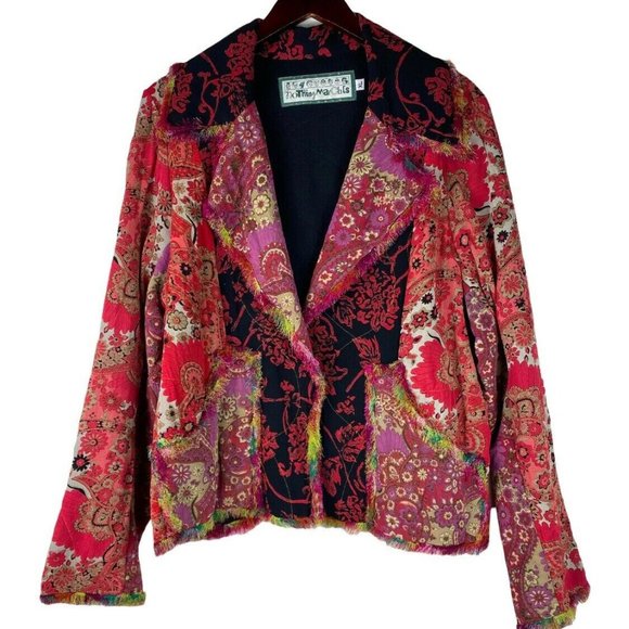 Nothing Matches XL 14 16 Jacket Blazer Art to Wear Floral Red Pink Lagenlook - Picture 2 of 5
